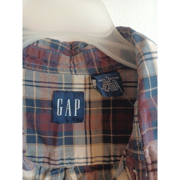 Gap Plaid Button Down Dress Shirt L Brown Country Farm Hayride Fall Scarecrows - Picture 3 of 8